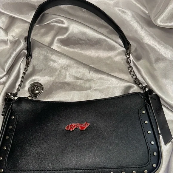 Ed Hardy Black and Red Studded Shoulder Bag - Picture 3 of 7